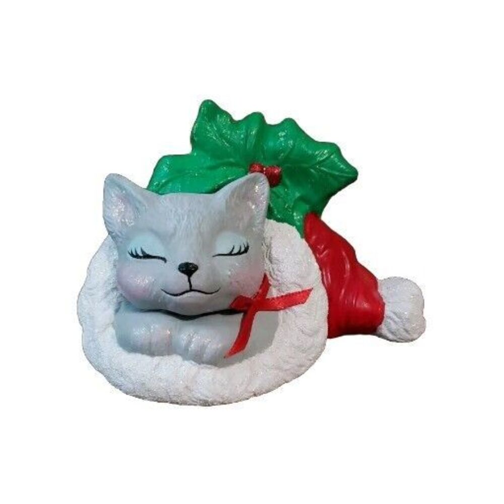 Ceramic Cat Christmas Hobbyist Figurine Kitten Stocking Holly Holiday Painted